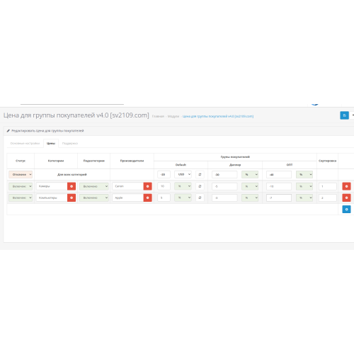 Відображення різних цін для різних груп покупців - Group Price v4.0 для Opencart 3х