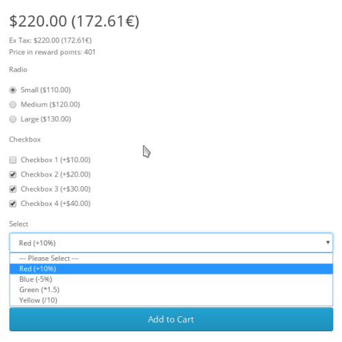 Оновлення ціни для вибору опції, без AJAX — HYPER Dynamic price of options v4.1.12 для Opencart 3.x